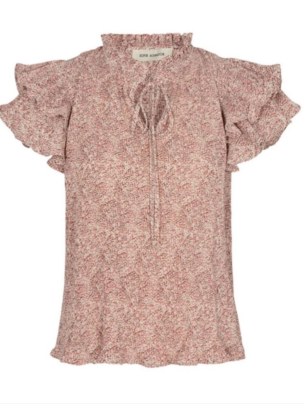 NWOT Sofie Schnoor Pink Floral Ruffle Short Sleeve Top. Oversized, XS.